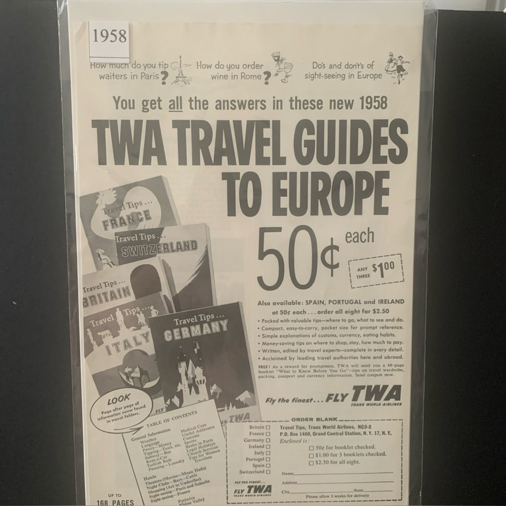 Vintage 1958 TWA Travel Guides to Europe Fly TWA Ad Advertisement